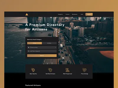 Landing Page Design - Triangle artisan branding cards clarity dark directory dribbble gold ui ux