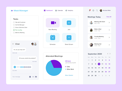 Meet Manager calendar chat design desktop interface meetings plan popular service time top ui ux