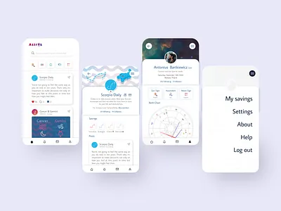 Astros App Light Mode astrology astros dark feed menu mobile pages profile social media ui ux zodiac