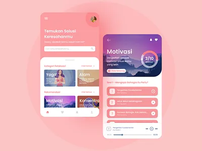 Pink-themed Meditation App - Design Jam June Challenge dailyui meditation meditation app motivation app pink ui design yoga app