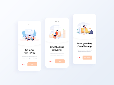 Nanny app UI/UX app baby babysitter babysitting design employ family ios job board kid kids minimal mobile nanny toddler ui ux vector work workspace