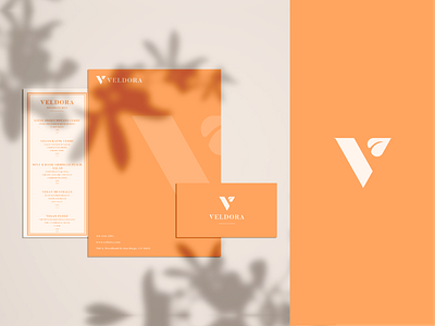 Brand & Identity design for Veldora brand identity branding colour identity leaf logodesigner logomark plant restaurant smart logo v v letter v logo vegan vegan logo