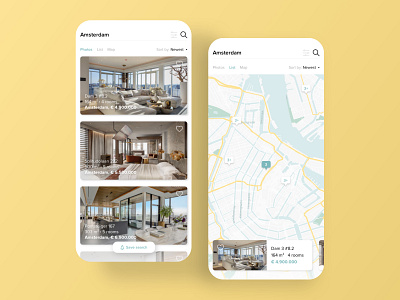 Real Estate Agency amsterdam concept favorite filter house houses living map minimal real estate real estate agency save search slider social ui design