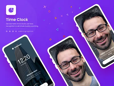 Face Recognition Time Clocks addict graphics addictgraphics branding design face recognition graphicdesign mobile app mobile app design mobile design mobile ui time clock typography ui uidesign uiuxdesign user experience user interface ux