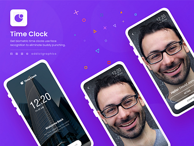 Face Recognition Time Clocks addict graphics addictgraphics branding design face recognition graphicdesign mobile app mobile app design mobile design mobile ui time clock typography ui uidesign uiuxdesign user experience user interface ux