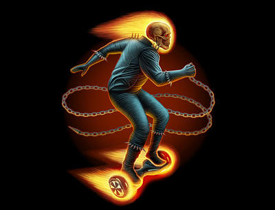 Ghost Rider on a Hoverboard apparel comic book comic book art ghost rider hoverboard illustration skeleton skull