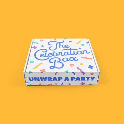 The Celebration Box 2000s 80s 90s box branding confetti logo memphis packaging primary product retro script