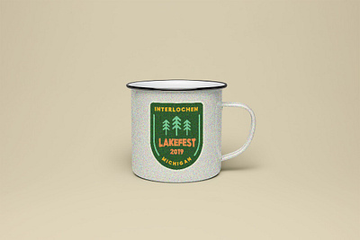 Lakefest Mug badge camp enamel lettering mug outdoors retro rustic texture trees vintage