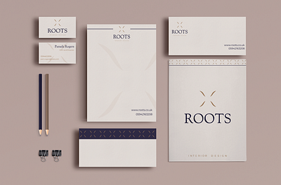 Roots Interior Design Stationery Set brand identity branding logo mockup stationery typogaphy