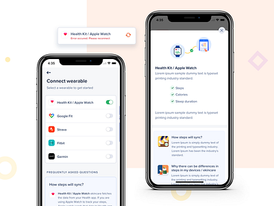 Wearable Connection cards connection devices fitness list view sections steps toggle switch wearable wearable integration wearable tech wearables