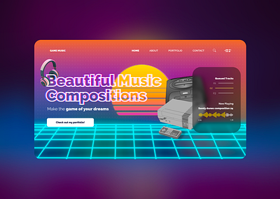 Music portfolio for a client design gaming lo fi lofi music synthwave ui web website