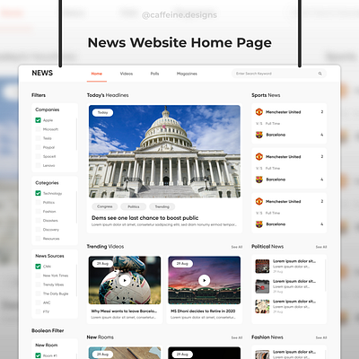 News Website Home page branding clean ui design home homepage minimal modern news news app newsfeed newspaper trending typography ui design uidesign uiux uxdesign web website whitespace