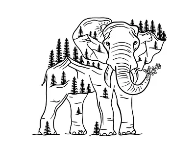 Elephant in Nature animal art black and white digital drawing elephant elephant love floral flowers illustration mountains nature nature art nature illustration procreate sketch