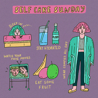 Self Care Day editorial fun illustrate illustration illustrator lettering line art marketing photoshop procreate self care silly