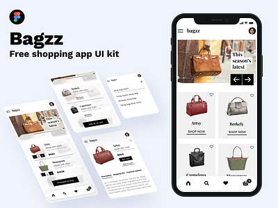 Bagzz - Shopping app [Free UI kit] app app design clean figma figmadesign freebies ios ios app minimal mobile mobile app modern shopping shopping app shopping cart template ui uikit uiux ux