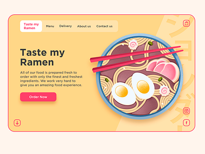 "Taste my Ramen" Landing Page / Illustration app art branding delivery app design egg food food and drink food illustration illustration logo menu menu design noodles onion ramen soup typography ui vector