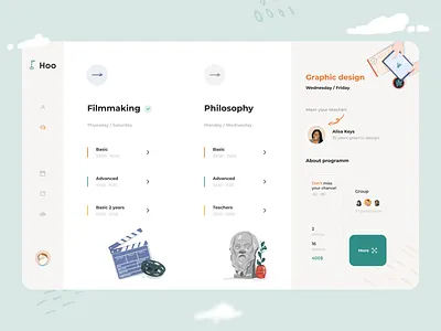 Courses Hoo Dashboard admin panel app branding casestudy clean courses dashboad design illustration lessons minimal profile program social task list texture ui ux vector web