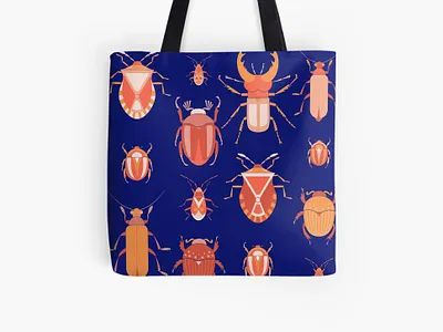 Tote bag beetles pattern bag beetle bug design flat illustration insect minimal shopper stag beetle tote bag totebag vector