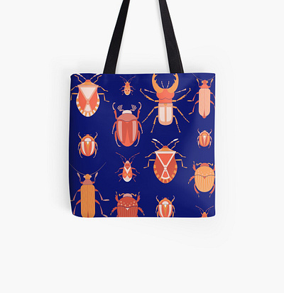 Tote bag beetles pattern bag beetle bug design flat illustration insect minimal shopper stag beetle tote bag totebag vector