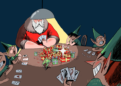 Christmas Poker art christmas digital illustration editorial illustration hollidays illustration merry xmas poker santa claus