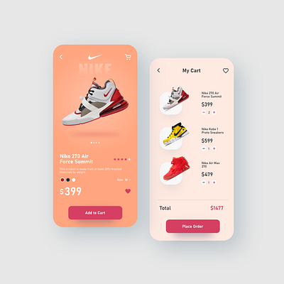 Nike shoes app adobe xd app design branding design illustration interface ios ios app nike nike shoes orange shoes app sports typography ui ux uidesign uxdesign