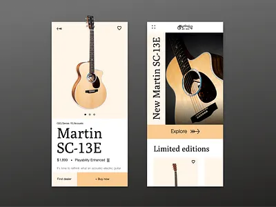 Martin Guitar Store - Mockup app brand guitar landing page mobile music shop store store app ui ux