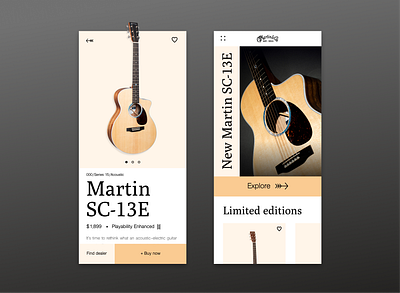 Martin Guitar Store - Mockup app brand guitar landing page mobile music shop store store app ui ux