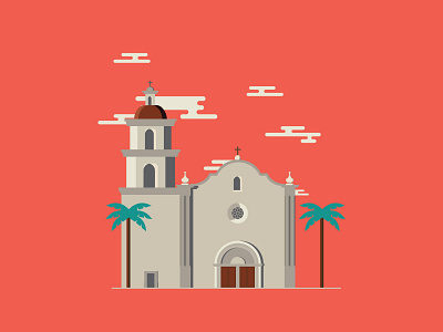 sanjauncapistrano mission california church design flat illustration minimal mission vector