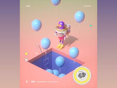 Thinking 3d abstract astronaut balloon banner c4d fantasy illustration summer ui vector