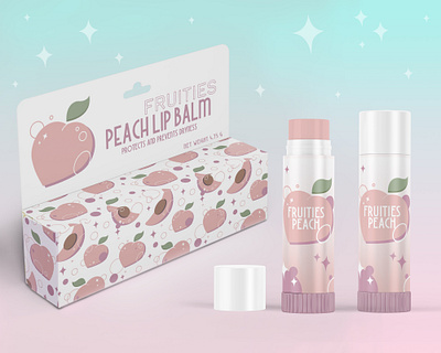 Fruities Lip Balm Packaging box mockup branding chapstick designer fruit fruit illustration illustraion logo mockup package package design package designer pattern pattern design patterns peach peachy typography