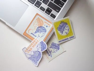 Postmarked Venus Stickers branding graphic design greek illustration line art post office postmarked venus stamp design stickermule stickers