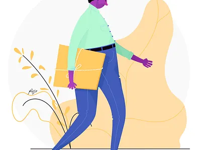 Gift bald character design gift illustration jeans man walk wrap wrapped wrapping