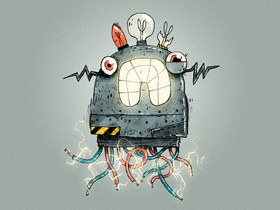 Robot Head art artwork character character design handmade illustration robot
