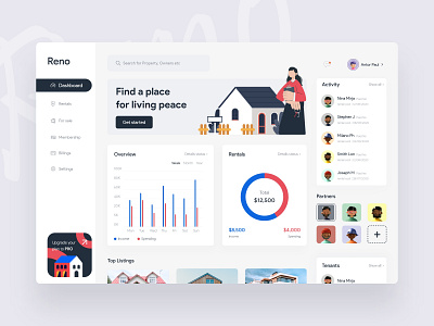 Reno || Dashboard Exploration 2020 2020 trend business clean ui colorful dashboard dashboard design dashboard ui design landing page property real estate real estate dashboard typography ui uidesign web web templates