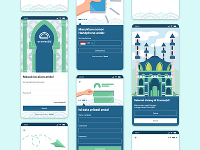 Eramasjid Login and Register UI Design interface design login page mobile app design mobile ui register page social media design ui design uiux design