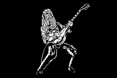 Space Ace 1974 1970s ace frehley adobe illustrator black white electric guitar glam rock kiss les paul procreate rock and roll rock illustration rock music rock poster