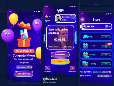 Quiz Game app design blue dark ui design freepik game game interface illustration mehrbarzin online game question store ui vector win xd