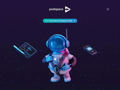 Podspace Hero [Animation] 3d astronaut blender ecommerce illustration iphone macbook podcast space web