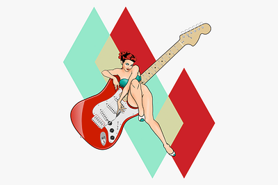 Argyle Red 1950s adobe illustrator americana design electric guitar ephemera graphic design illustration logo pin up procreate stratocaster surf music vintage