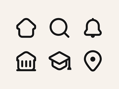 Icon set 24x24 bell graduate home icon map notification pin school search university