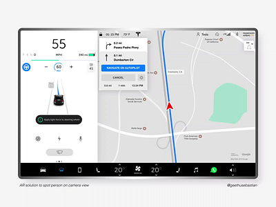 Tesla AR view_ Spotting person on camera adobe animation augmentedreality car dashboard dashboard dribble interactiondesign map mobile motion design resume tesla ui ui animation ux webdesign