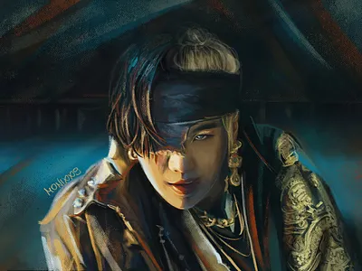 DAECHWITA Agust D 2d illustration agust d art bangtan bts character design concept art daechwita dark design digital art digital painting fanart graphic illustration illustrator kpop portrait suga