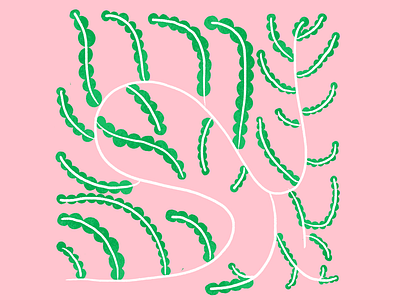 Branchage flowers green illustration pastel pink