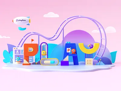 Playflow 3d c4d illustration landingpage play