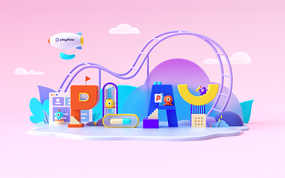 Playflow 3d c4d illustration landingpage play