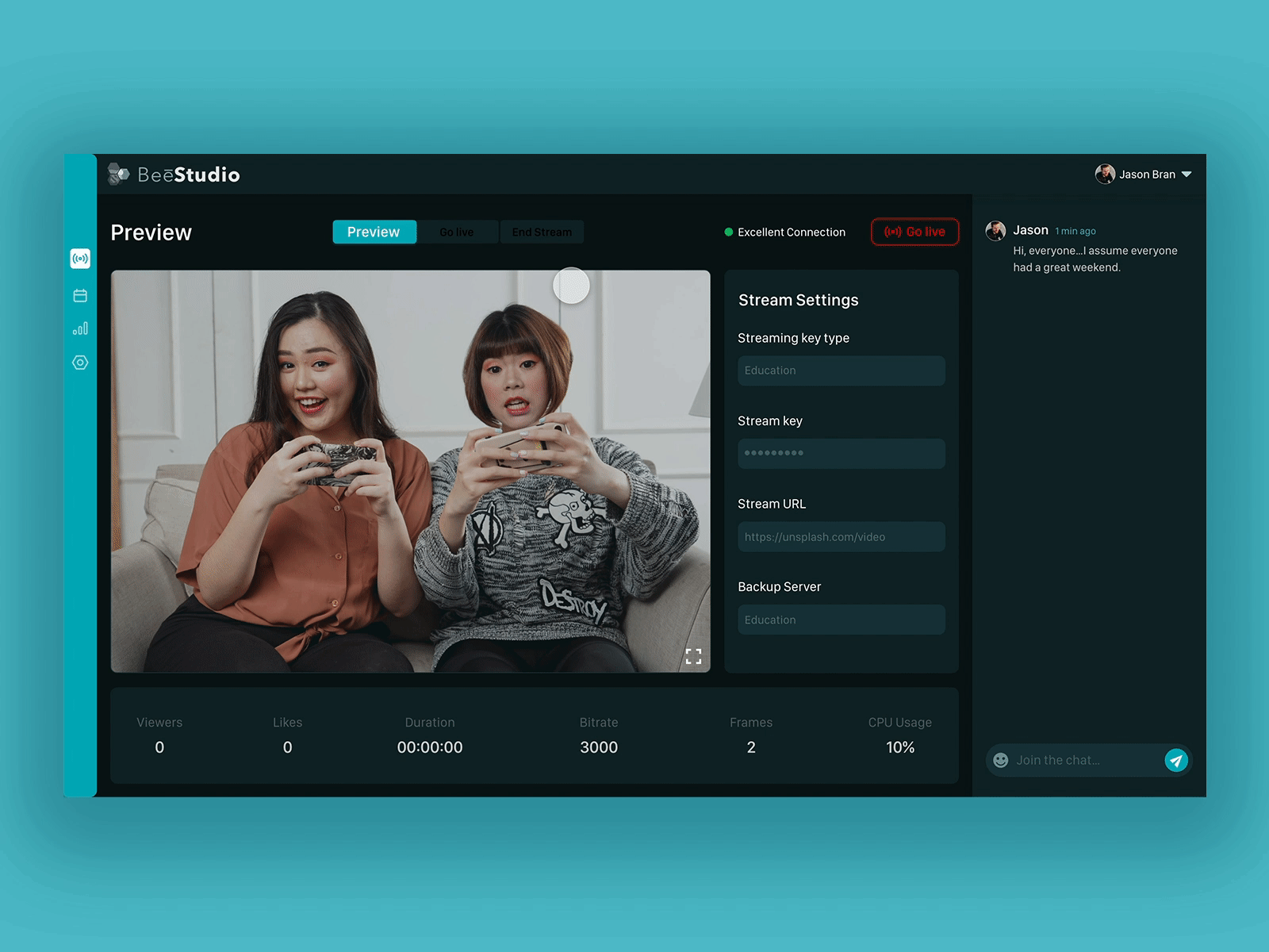 Beehive - BeeStudio beehive branding dark mode live chat livestream ui ux