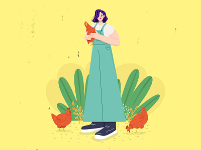 farmer app art cartoon character characterdesign chicken design editorial illustration farmer happy illustration lifestyle motiongraphic plants vector woman illustration