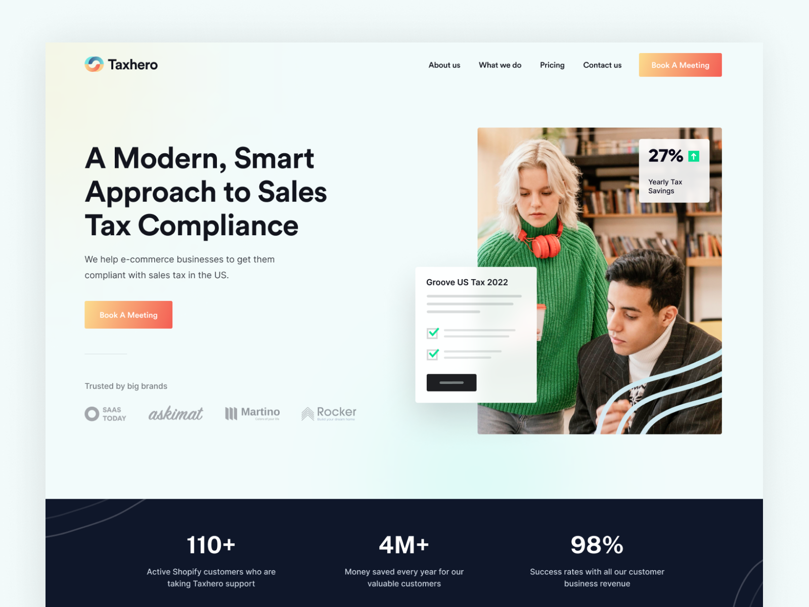 Taxhero - Sales Tax Website design desktop ecommerce finance fintech hero hero section homepage interface landing page online store saas sales shopify software startup tax ui website