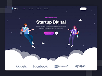 Startup Digital animation character design hero illustration jetpack landing landing page marketing agency startup ui website