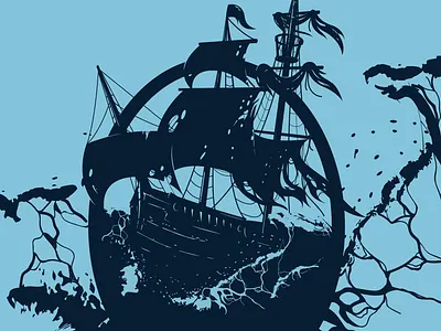 Ship Silhouette apparel design design flat illustration illustrator ship silhouette vector water waves